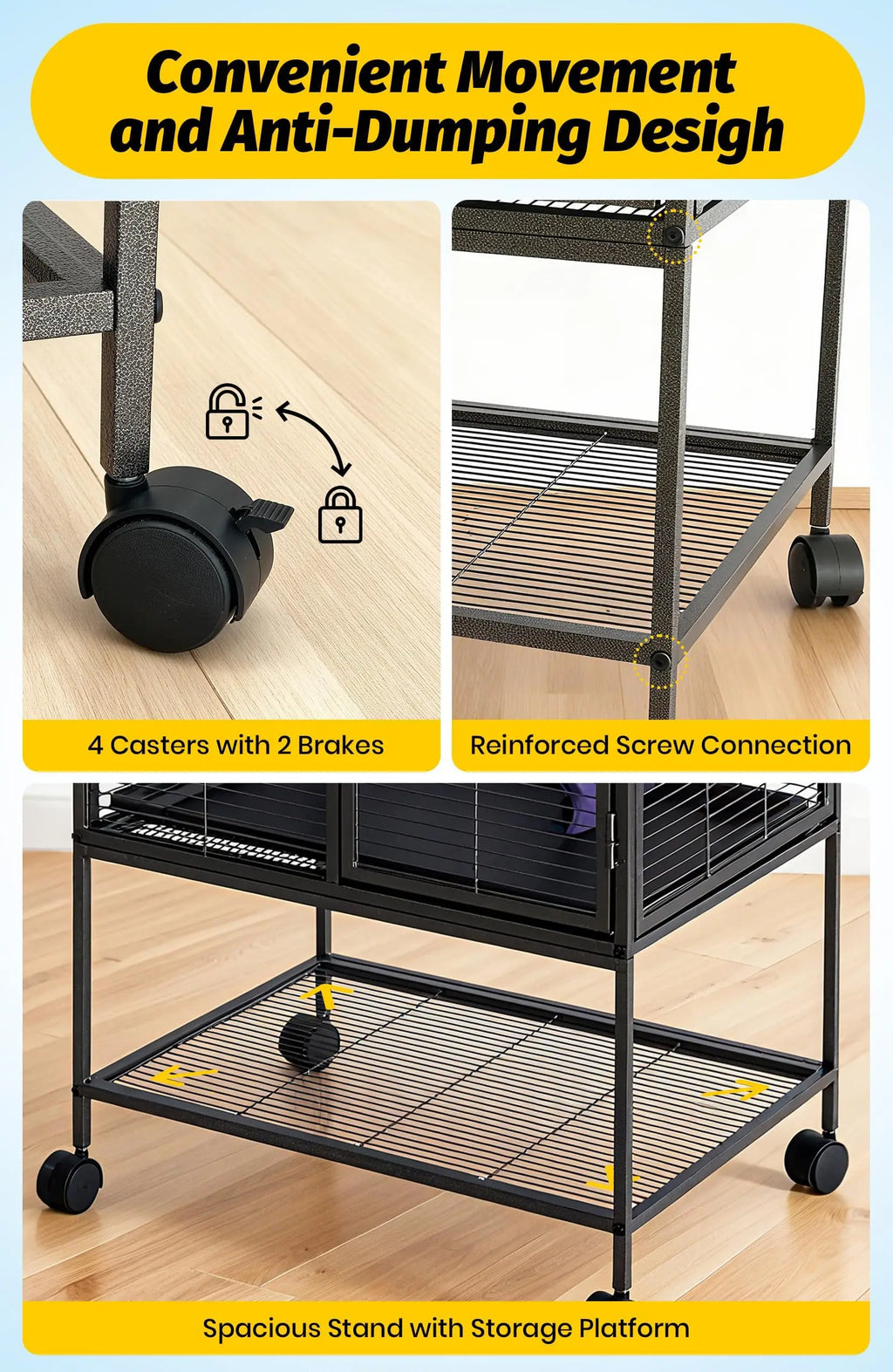 Multi-Level Metal Small Animal Cage with Ramp & Storage