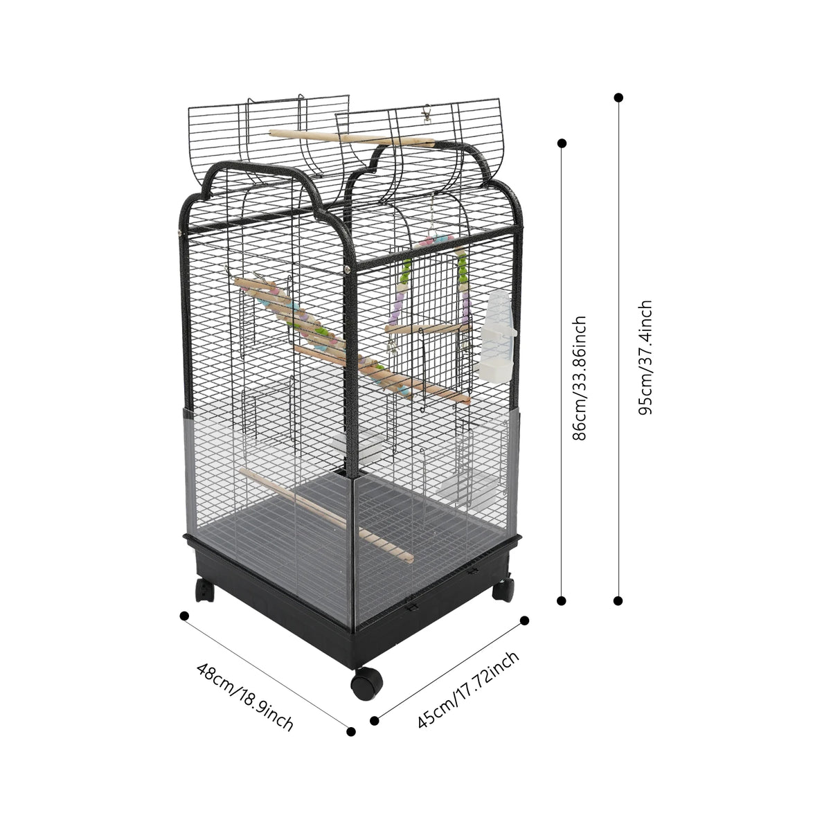 Large Iron Birdcage with Dual-Opening Roof & Pull-Out Tray
