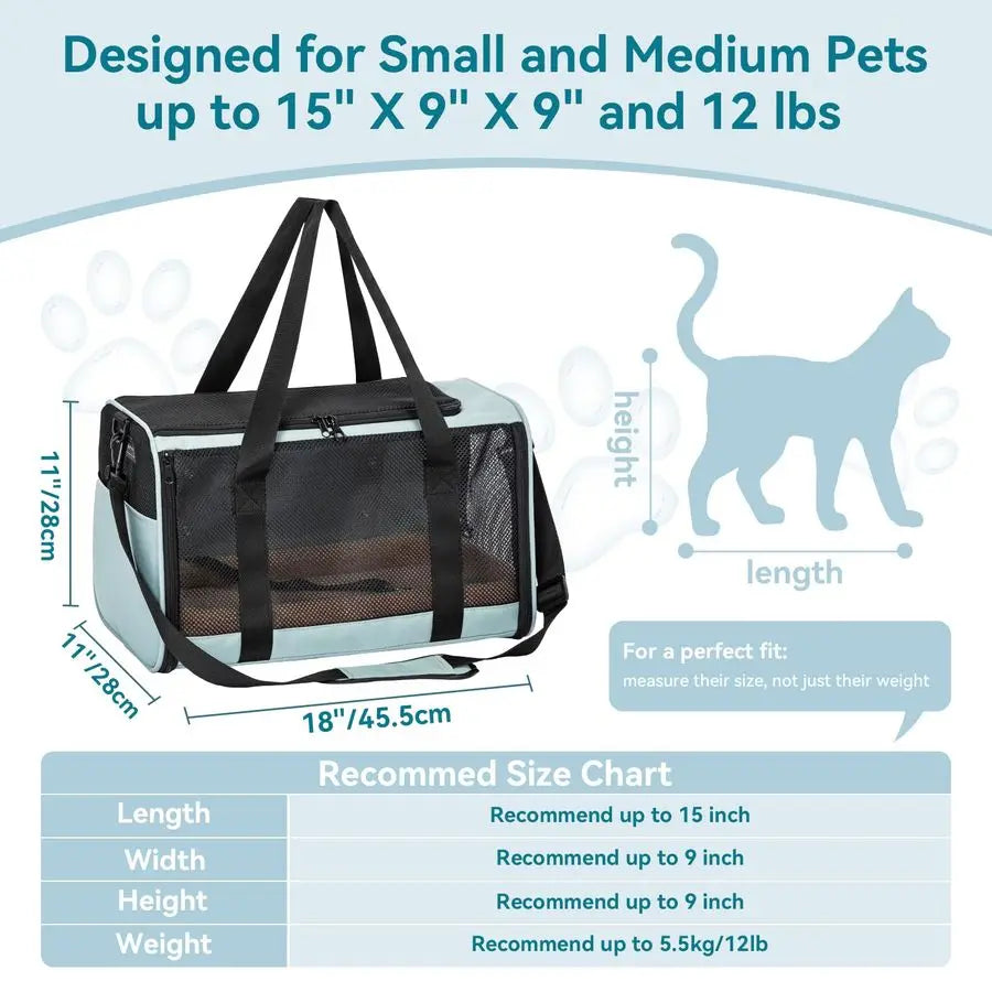 Airline Approved Pet Dog Cat Car Carrier with Safety Buckles