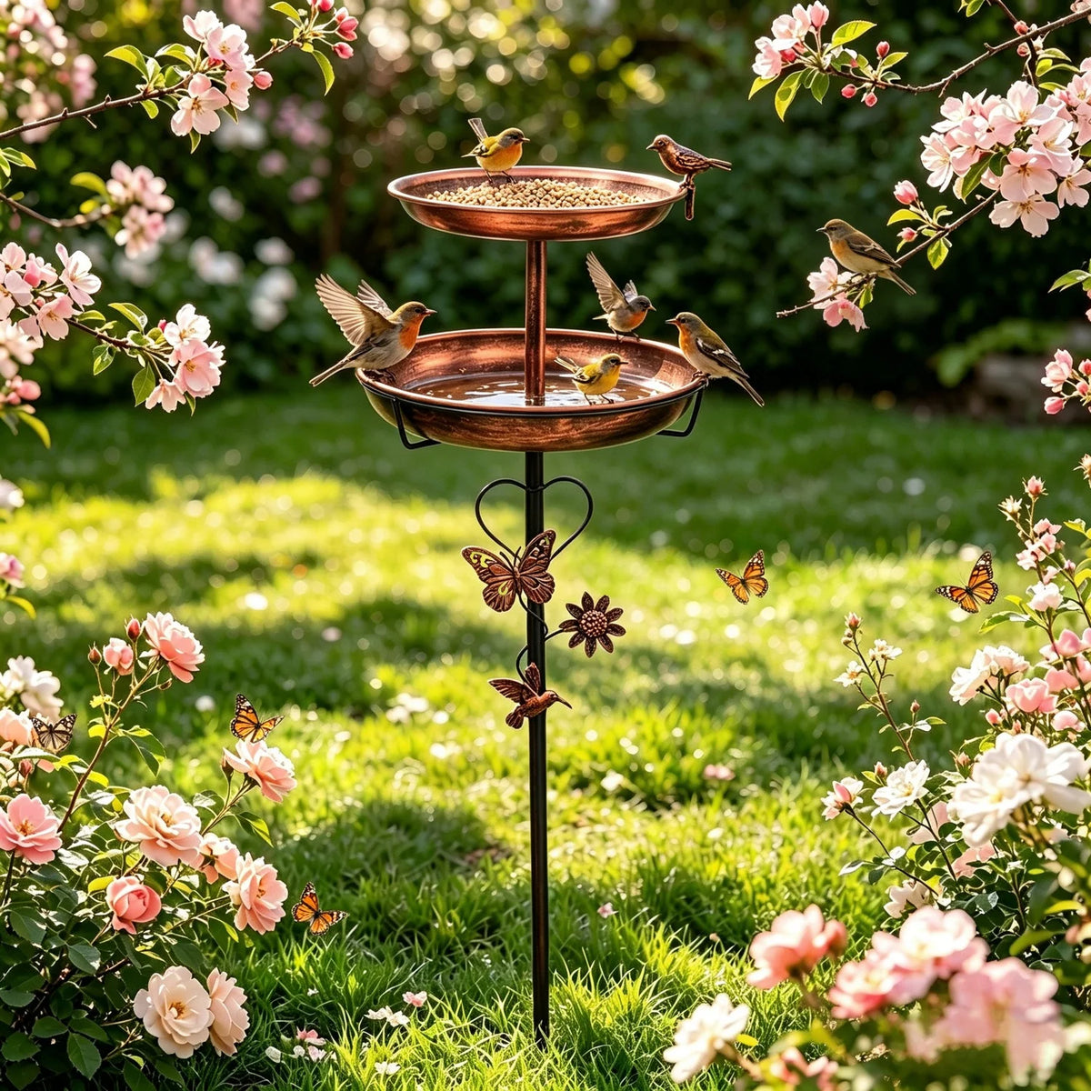 2-Tier Metal Birdbath and Feeder Bowl