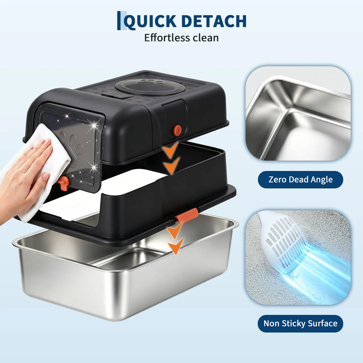 Enclosed Stainless Steel Litter Box With Lid for Cats
