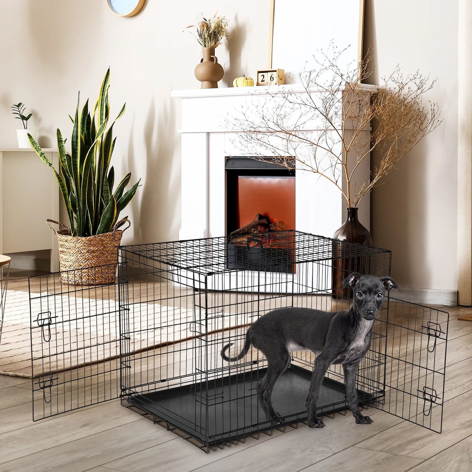 48 In Double Door Folding Metal Dog Cage