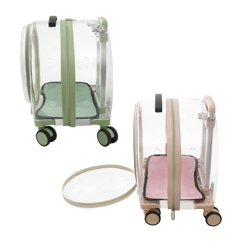 Pink/Green Breathable Pet Dog Cat Carrier with Wheels