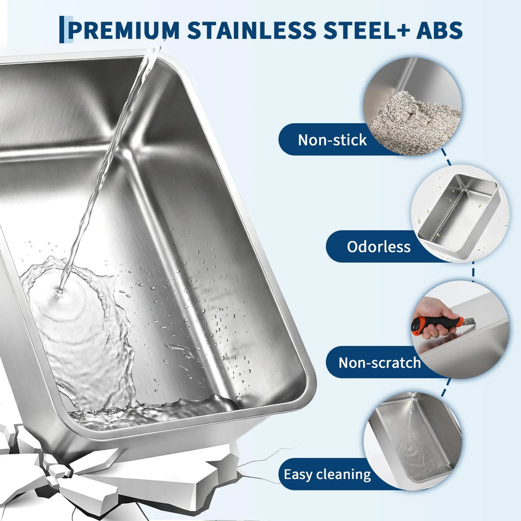 Enclosed Stainless Steel Litter Box With Lid for Cats
