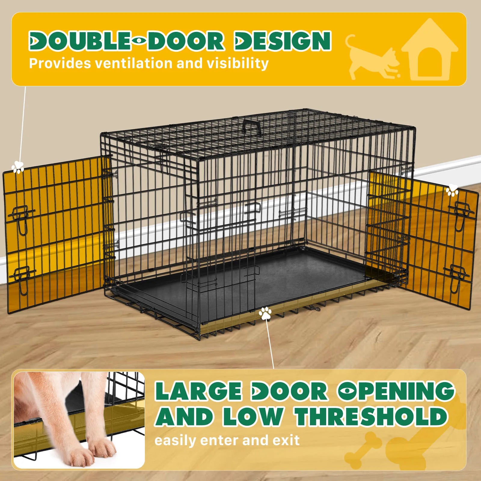 48 In Double Door Folding Metal Dog Cage
