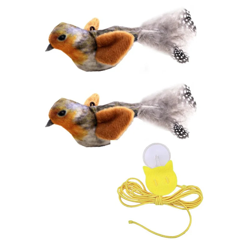 Wall Hanging Sound Sensing Realistic Bird Plush Catnip Toy