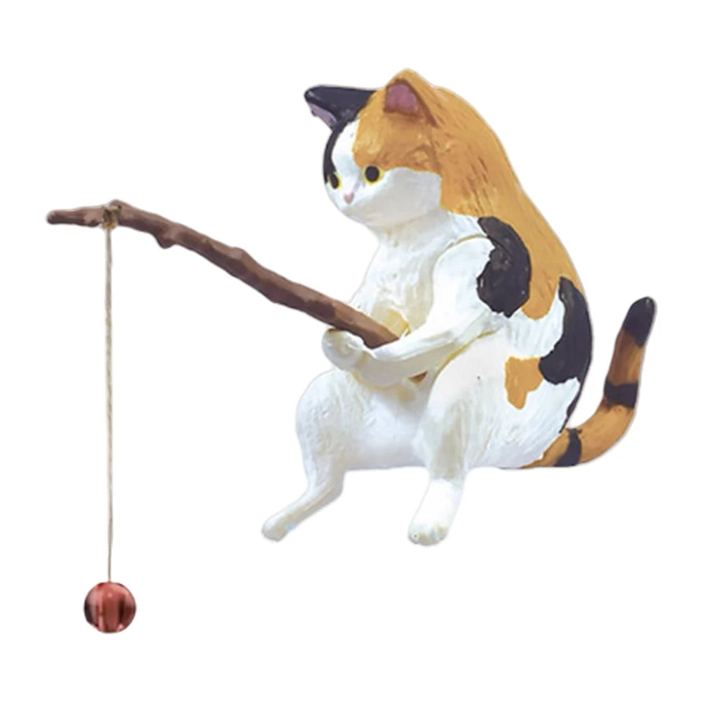 Cute Fishing Cat Figurine Ornament Aquarium Decoration