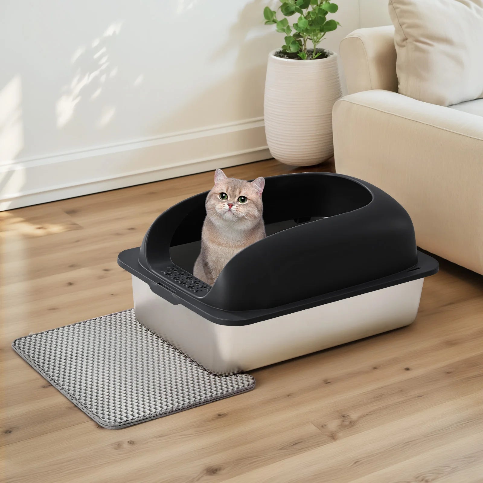 24IN Stainless Steel Cat Litter Box with Lid