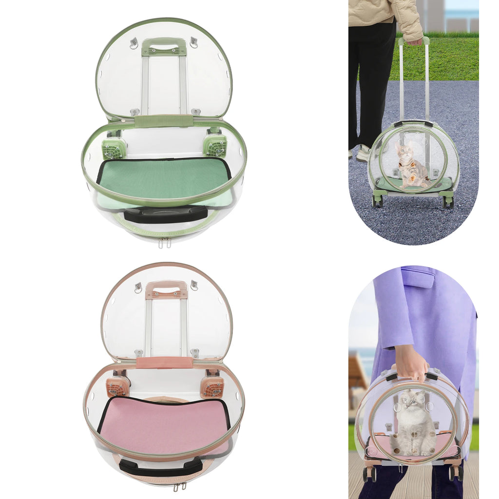 Pink/Green Breathable Pet Dog Cat Carrier with Wheels