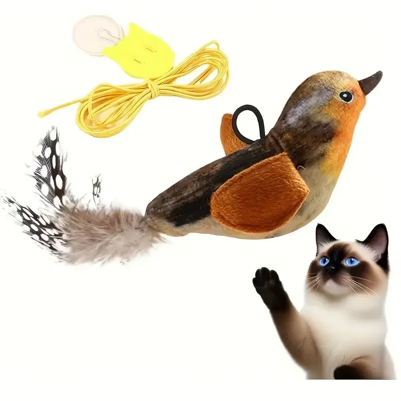 Wall Hanging Sound Sensing Realistic Bird Plush Catnip Toy