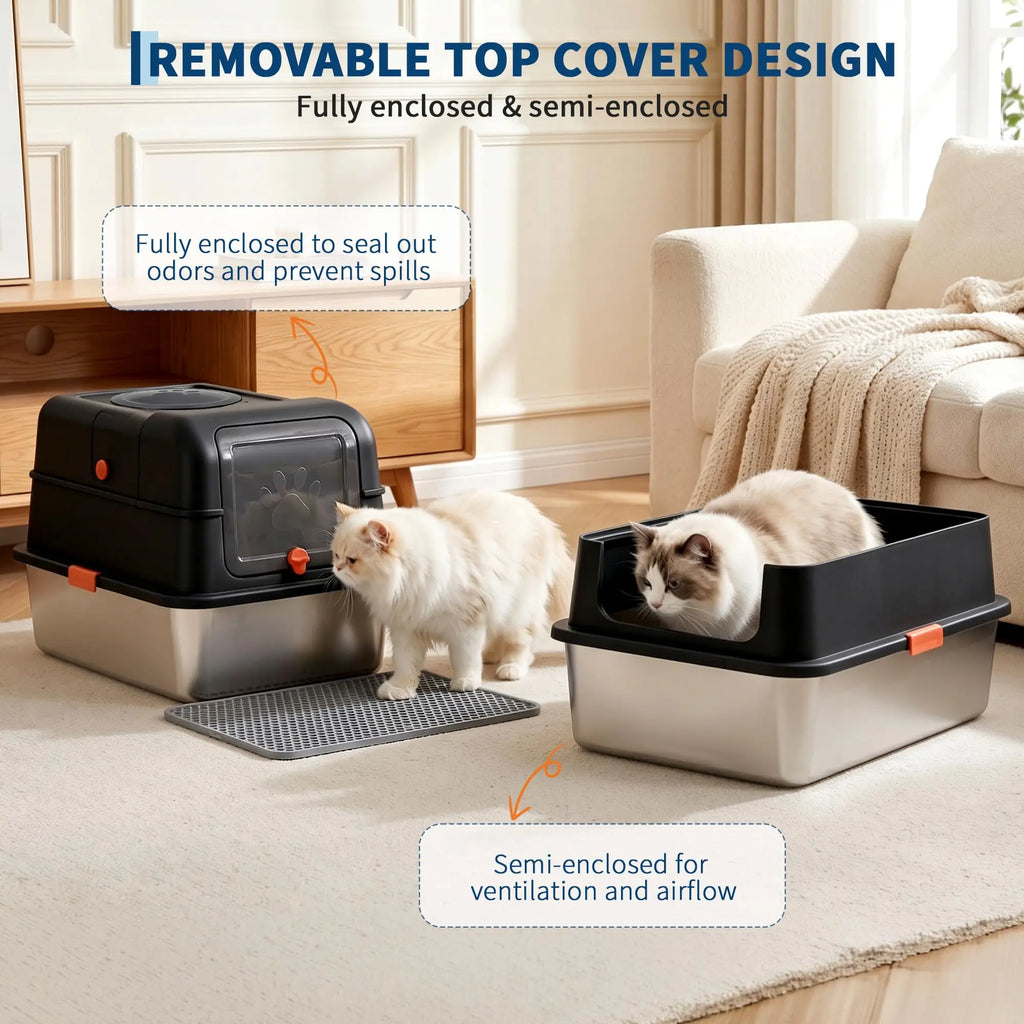 Enclosed Stainless Steel Litter Box With Lid for Cats