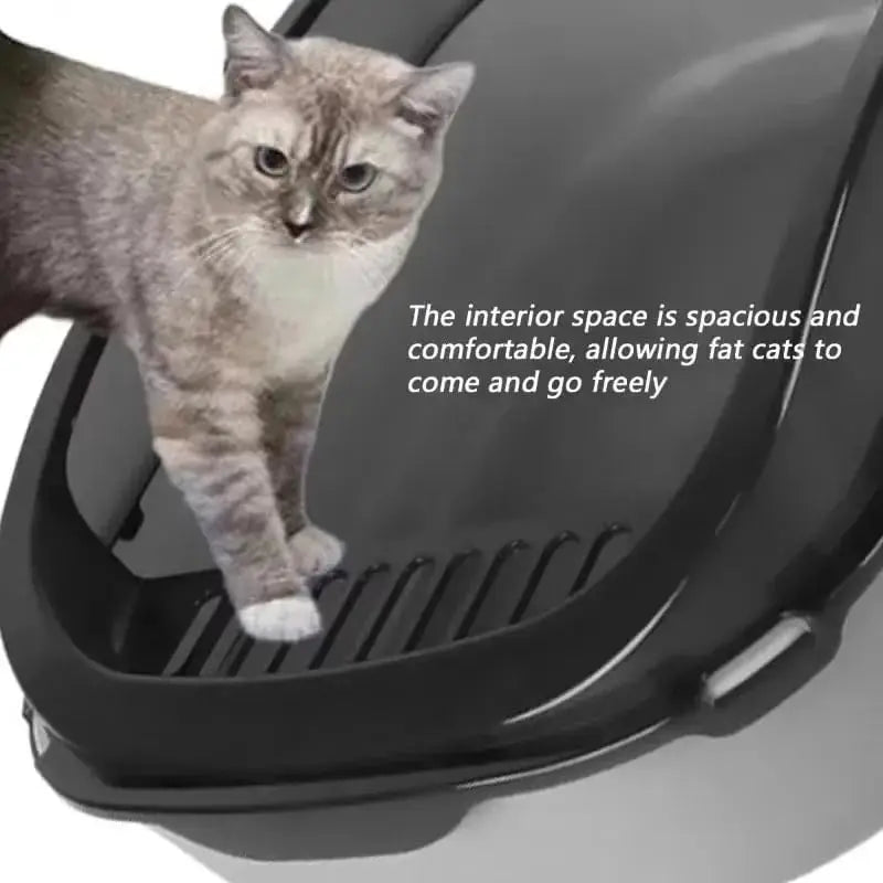 Semi-Enclosed Cat Litter Box with Splashproof High Sides