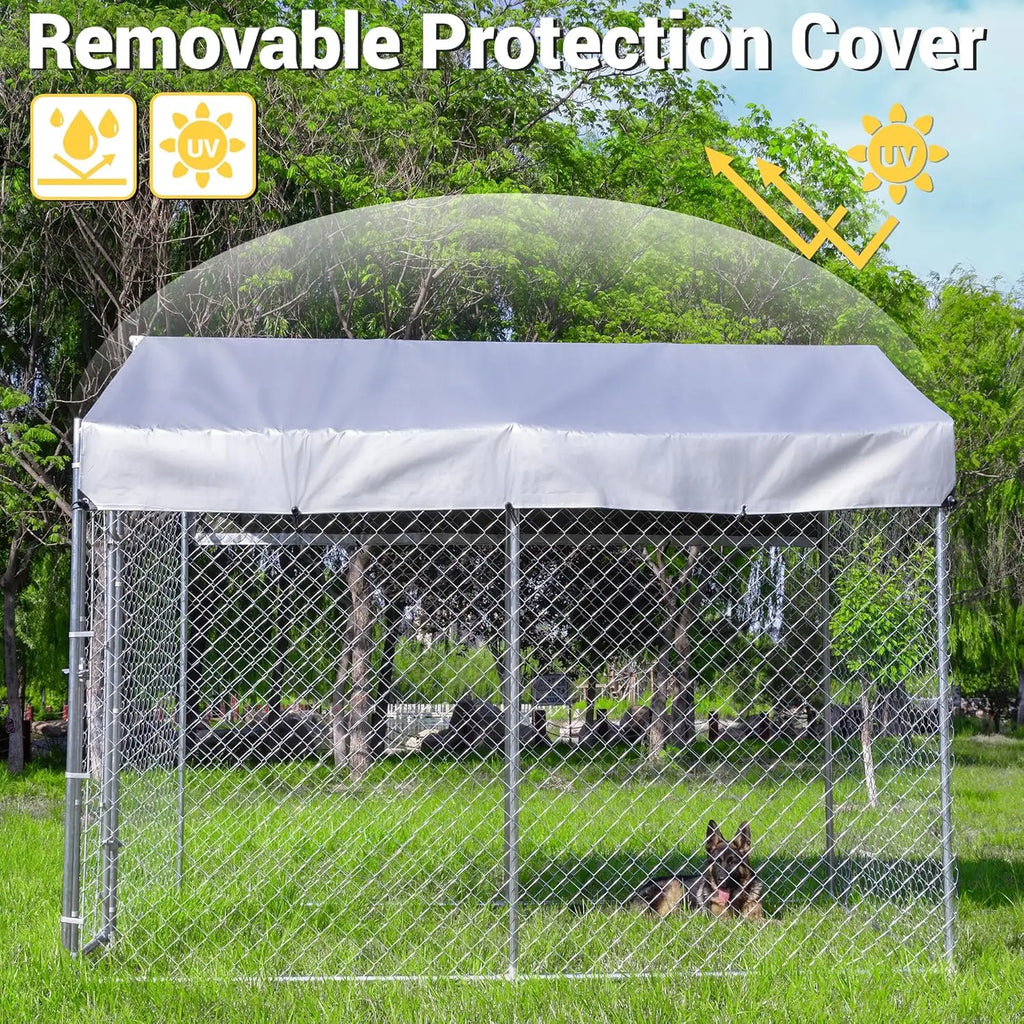 Large Galvanized Dog Kennel Outdoor with Roof