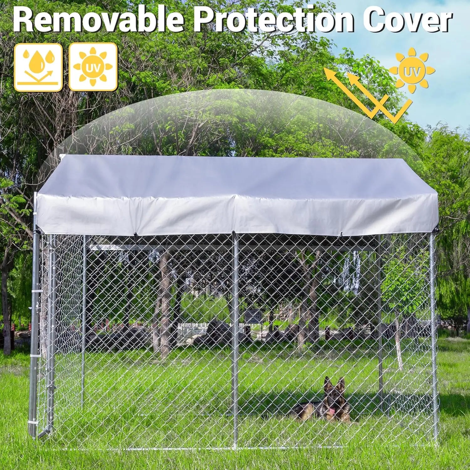 Large Galvanized Dog Kennel Outdoor with Roof
