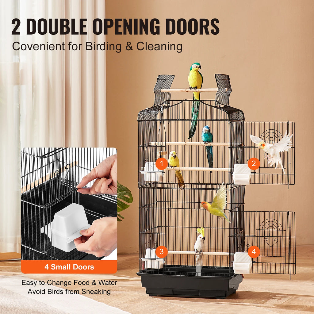 Double Door Large Bird Cage with Swing & Perch
