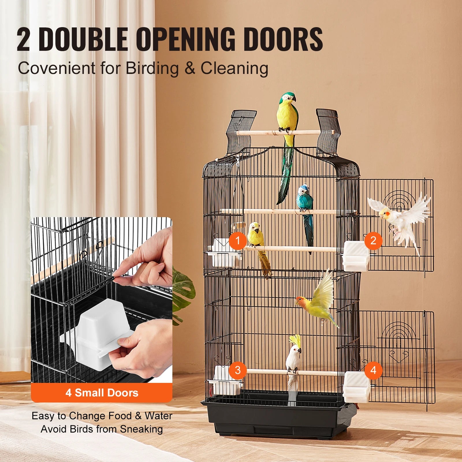 Double Door Large Bird Cage with Swing & Perch