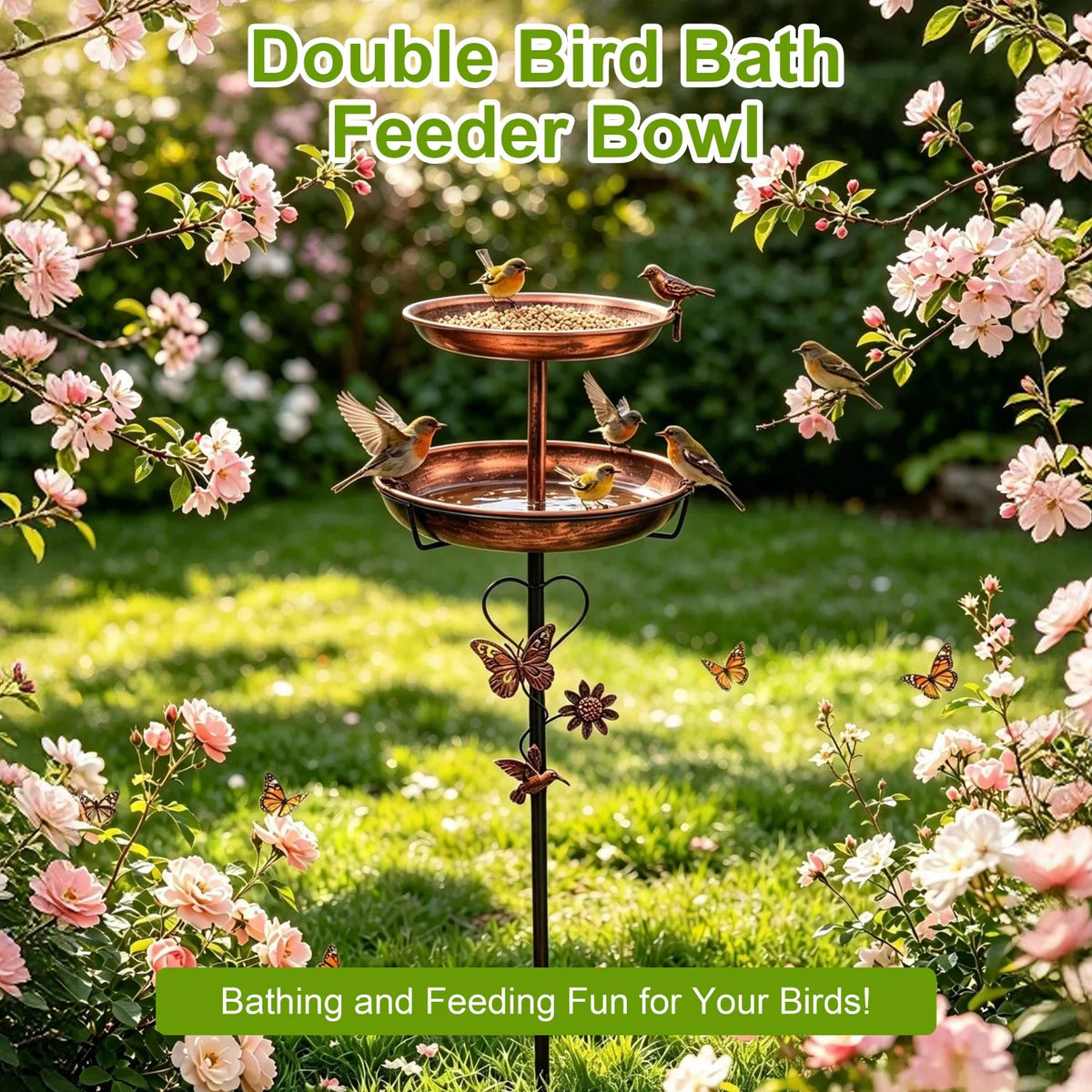 2-Tier Metal Birdbath and Feeder Bowl