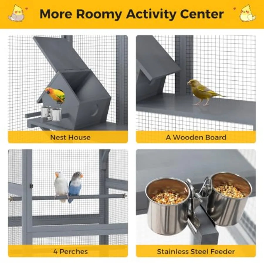 Outdoor/indoor Wooden Bird Cage with Wheels