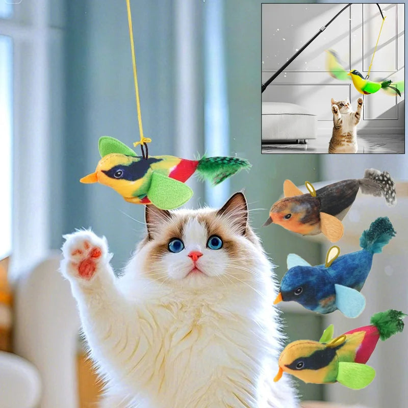 Wall Hanging Sound Sensing Realistic Bird Plush Catnip Toy