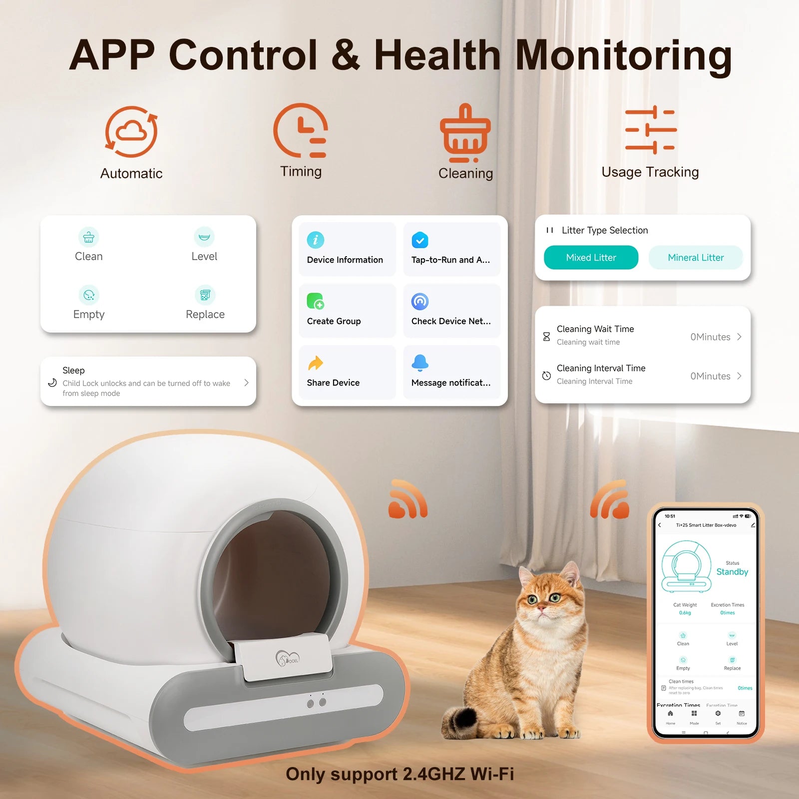 65L Self-Cleaning Cat Litter Box App Control