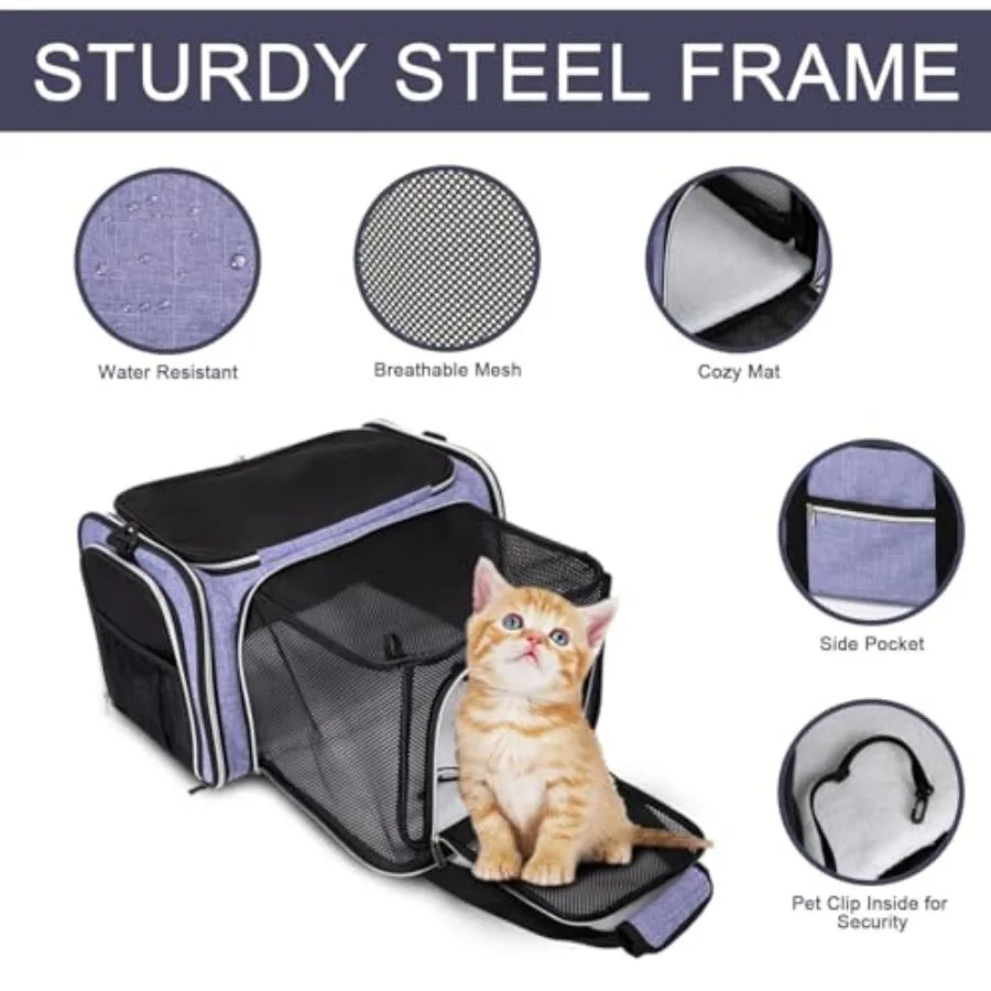 Pet Dog Cat Expandable Carrier Bag with Fleece Pad Airline Approved