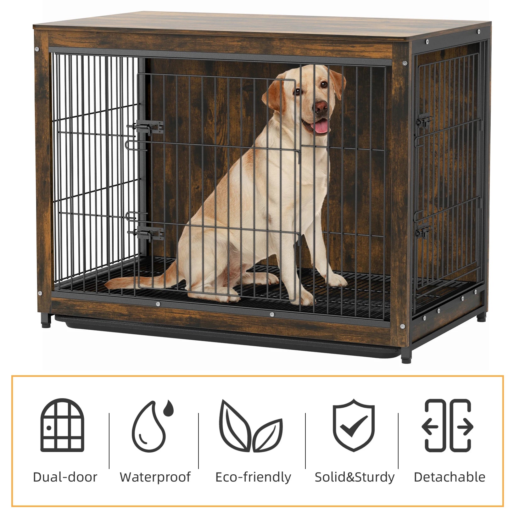 Pet Dog Cage Kennel End Table with 2 Doors