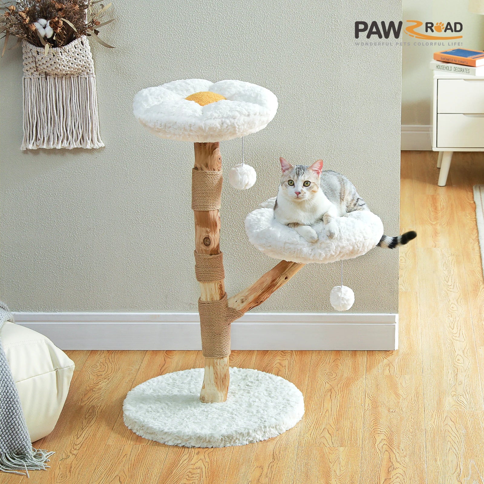Modern Cat Tree Tower with Wood Scratching Posts