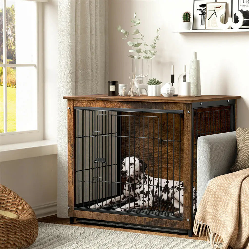 Pet Dog Cage Kennel End Table with 2 Doors