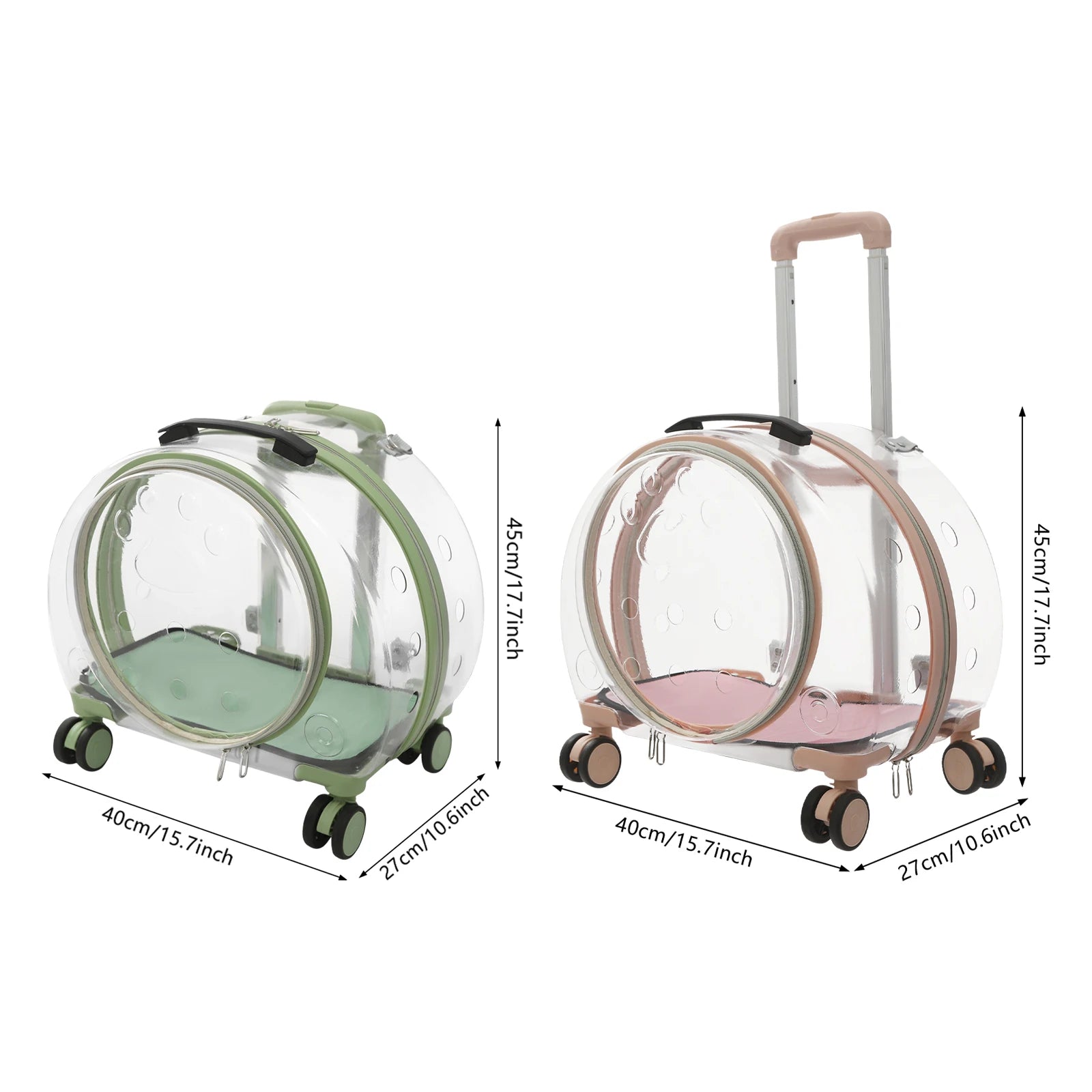 Pink/Green Breathable Pet Dog Cat Carrier with Wheels
