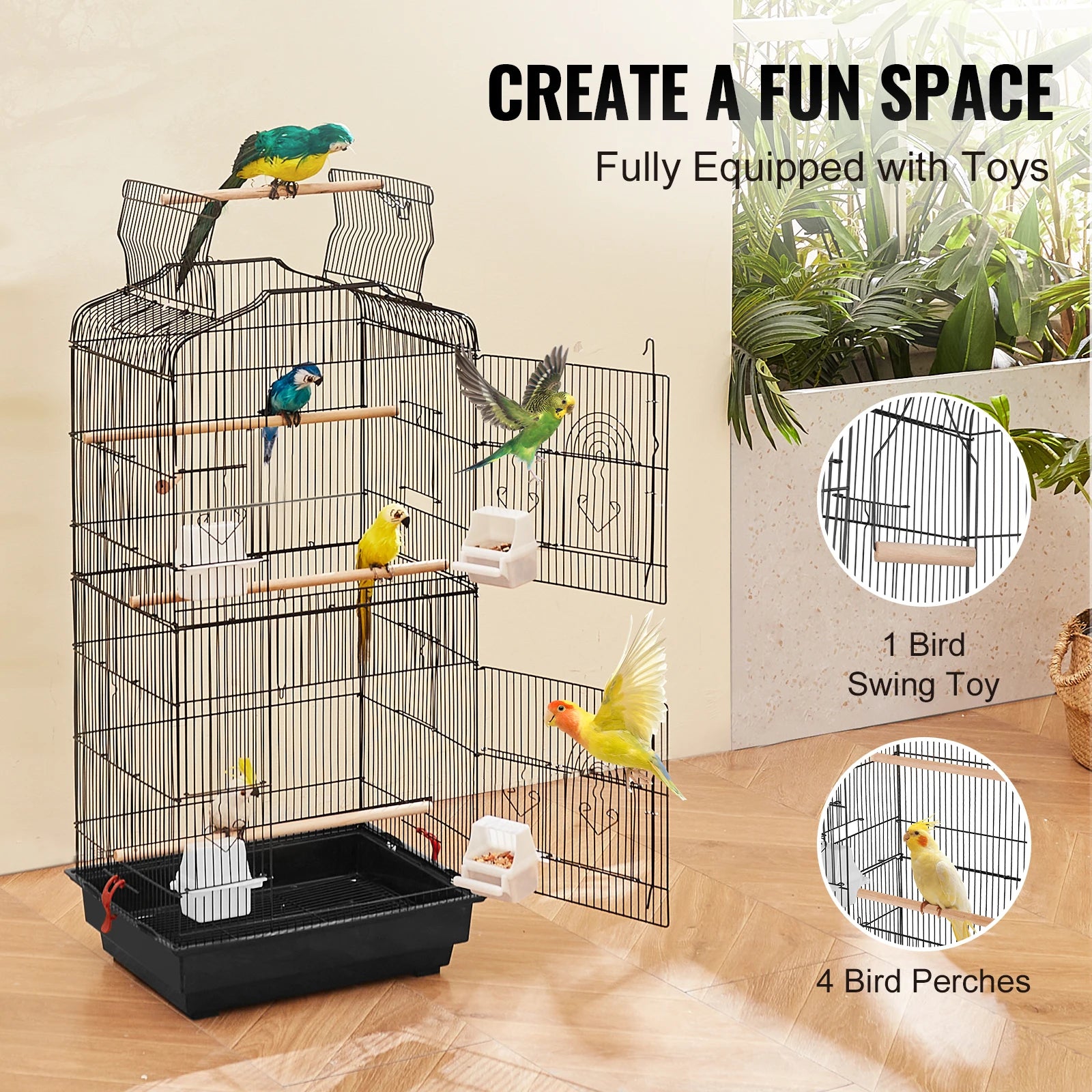Double Door Large Bird Cage with Swing & Perch