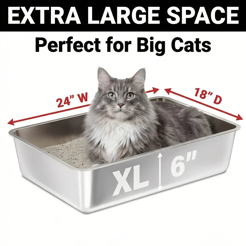 Heavy Duty Large Stainless Steel Cat Litter Box