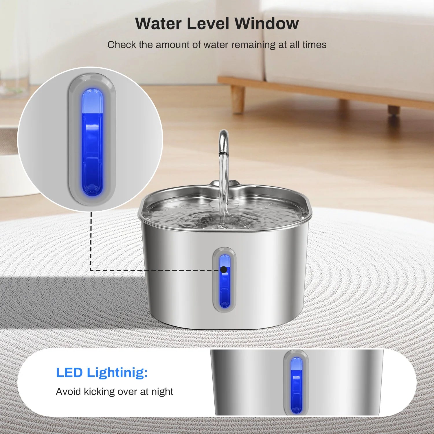 2.2L Stainless Steel Cat Water Fountain Ultra Quiet