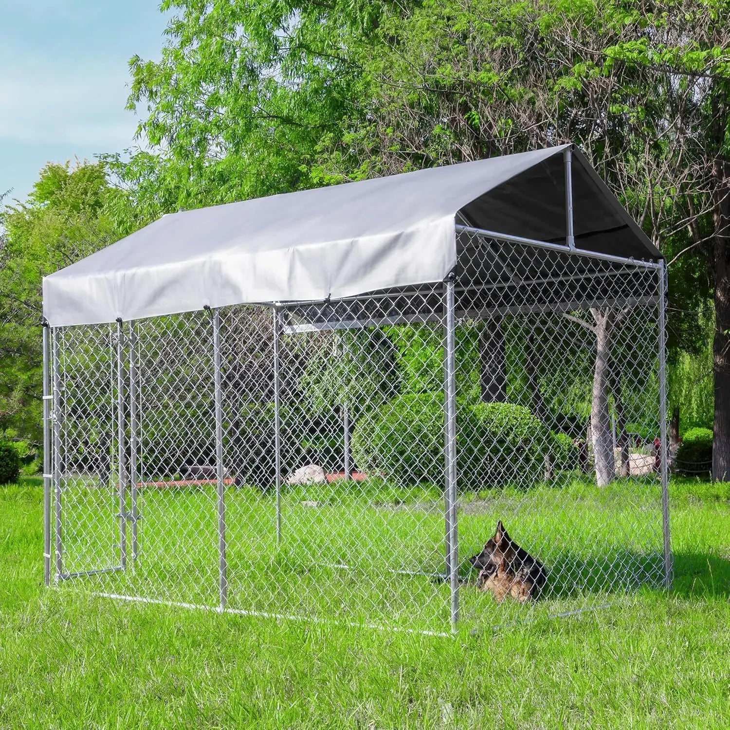 Large Galvanized Dog Kennel Outdoor with Roof