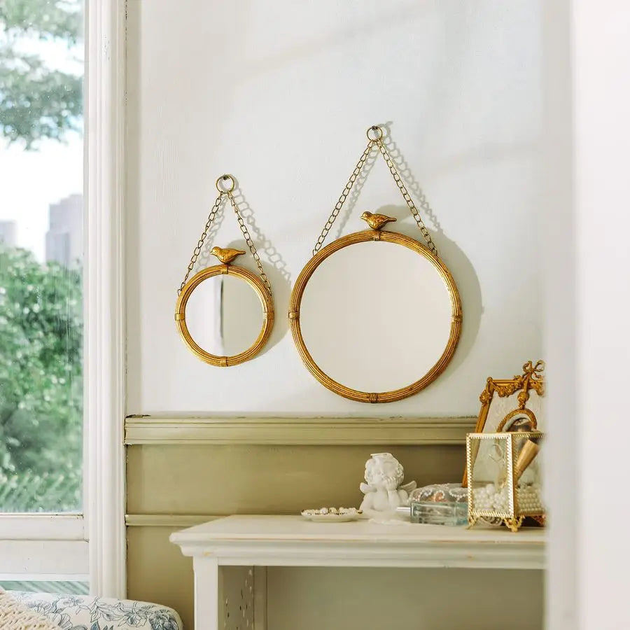 6.7 In Decorative Bird Small Hanging Vintage Mirror