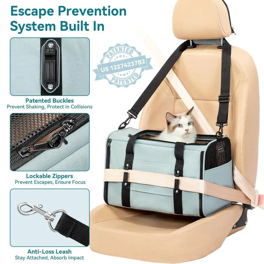 Airline Approved Pet Dog Cat Car Carrier with Safety Buckles