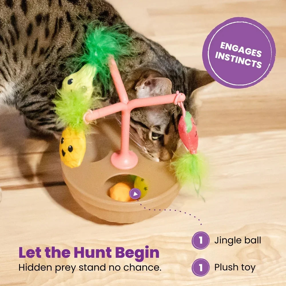 Wobbling Cat Fruit Bowl with 5 Interactive Catnip Toys