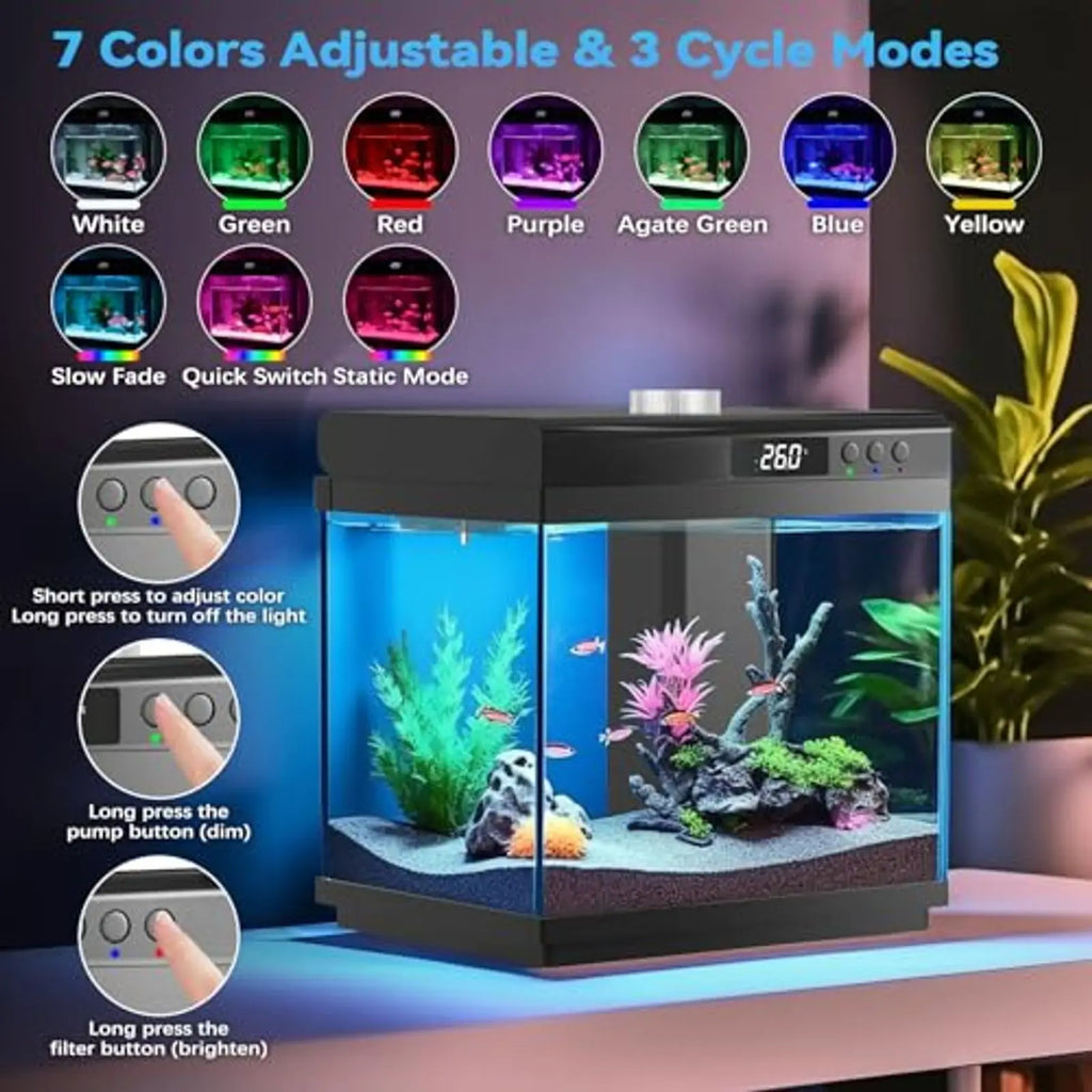 3.7 Gallon Aquarium Starter Kit 10-Color Lights