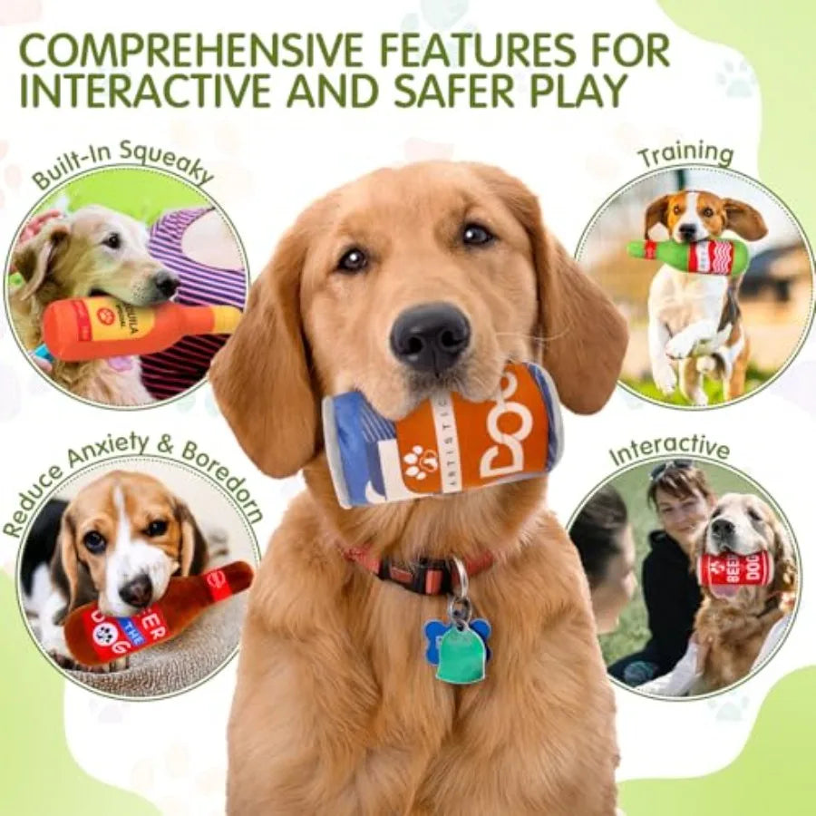 9 Pcs Beer Dog Squeaky Plush Toys Set