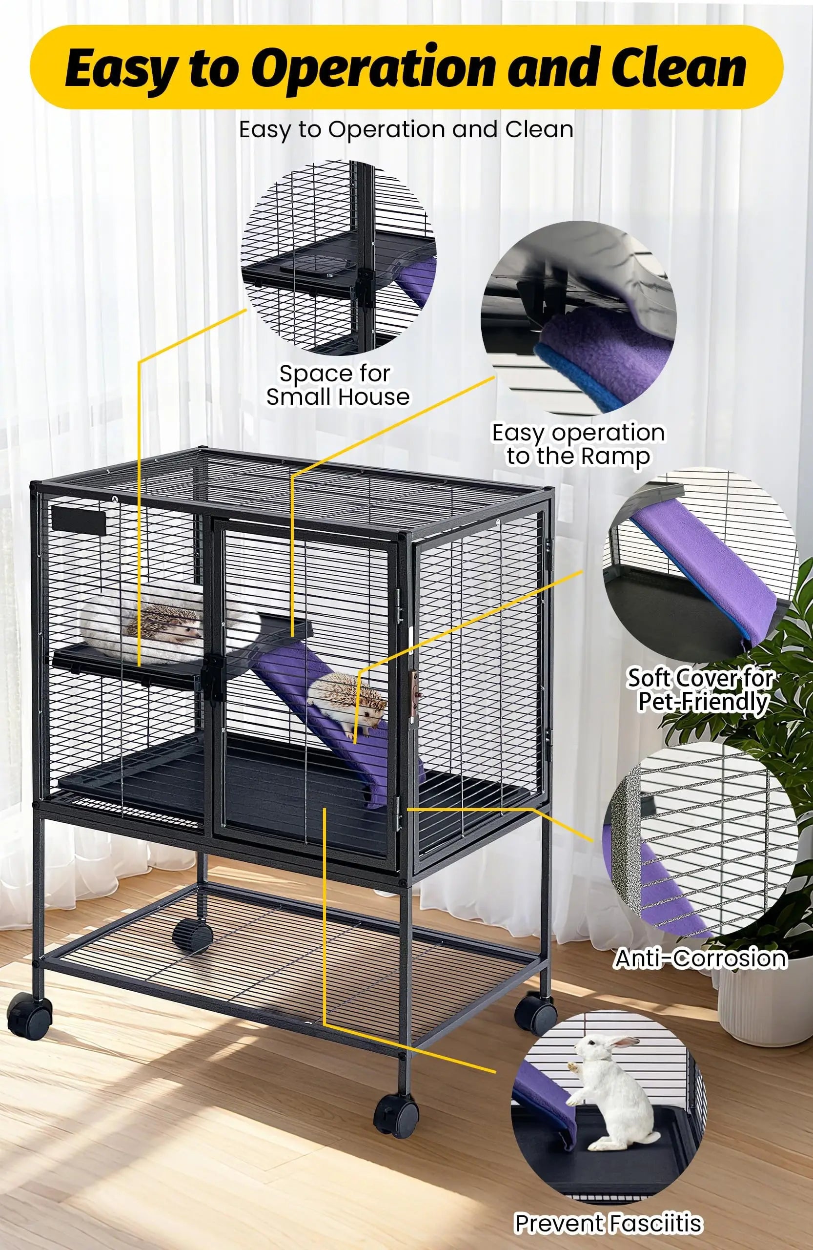 Multi-Level Metal Small Animal Cage with Ramp & Storage