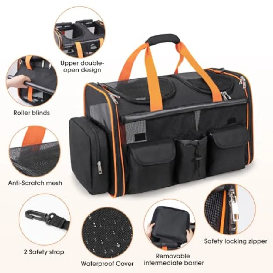 Large Dual Pet Carrier with Removable Divider