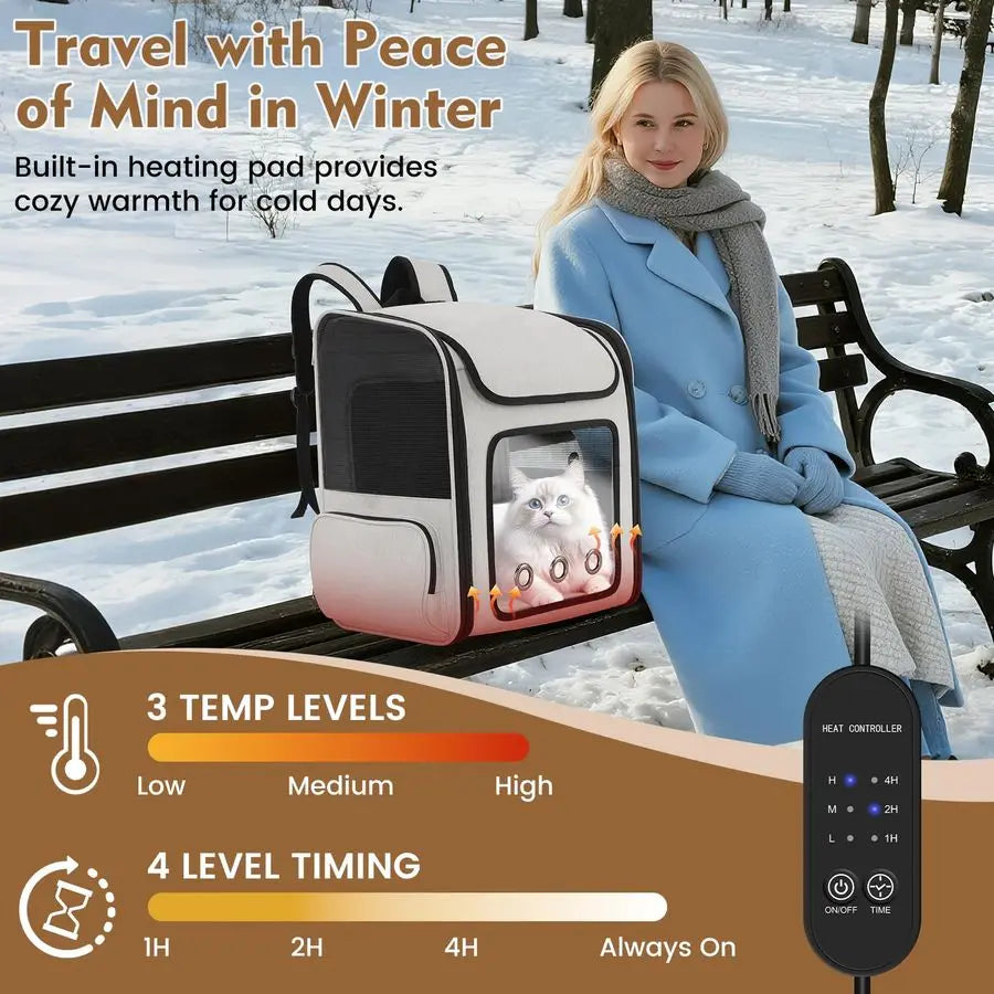 Backpack Pet Dog Cat Carrier with Built-in Cooling Fan & Heating Pad