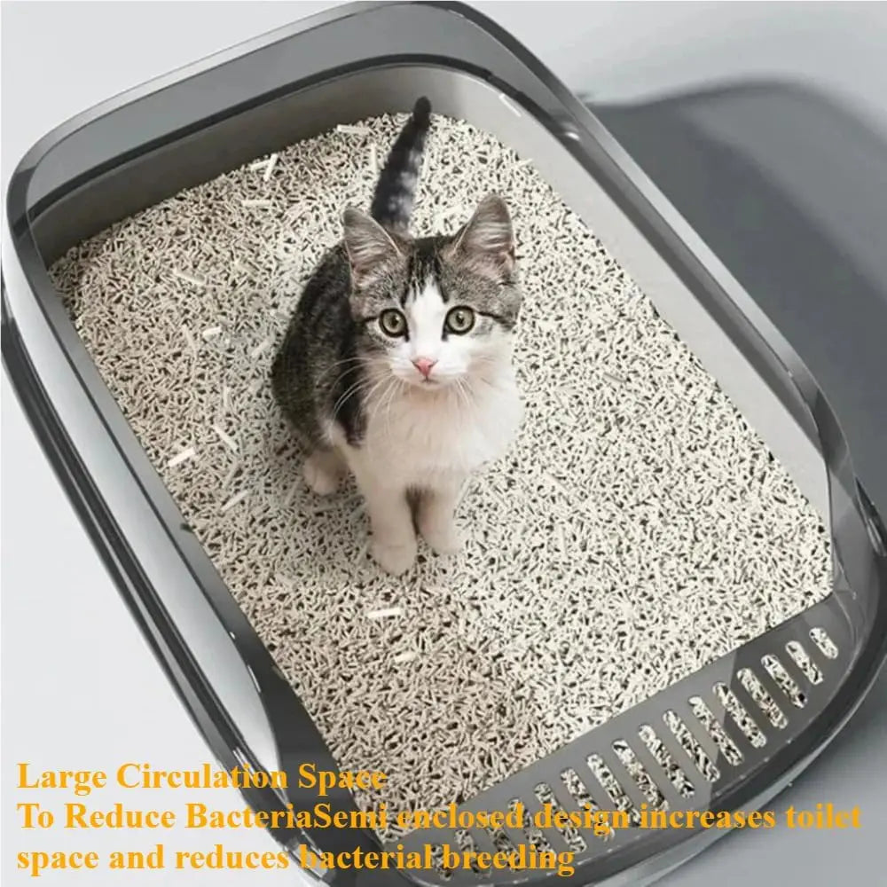 Semi-Enclosed Cat Litter Box with Splashproof High Sides