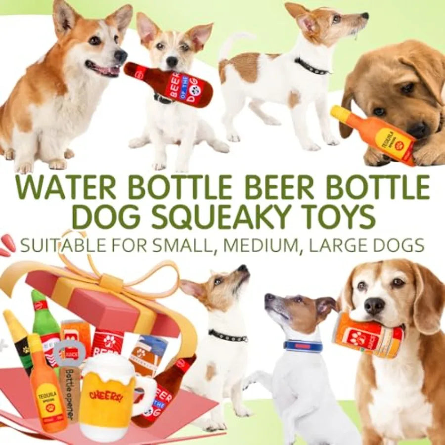 9 Pcs Beer Dog Squeaky Plush Toys Set