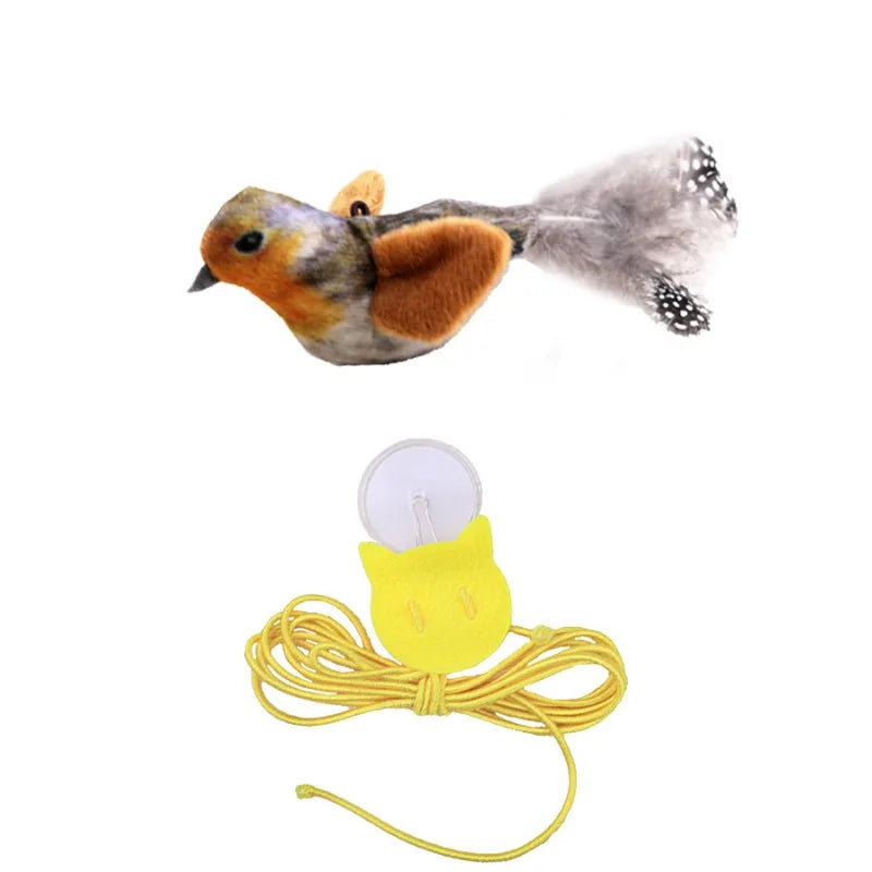 Wall Hanging Sound Sensing Realistic Bird Plush Catnip Toy