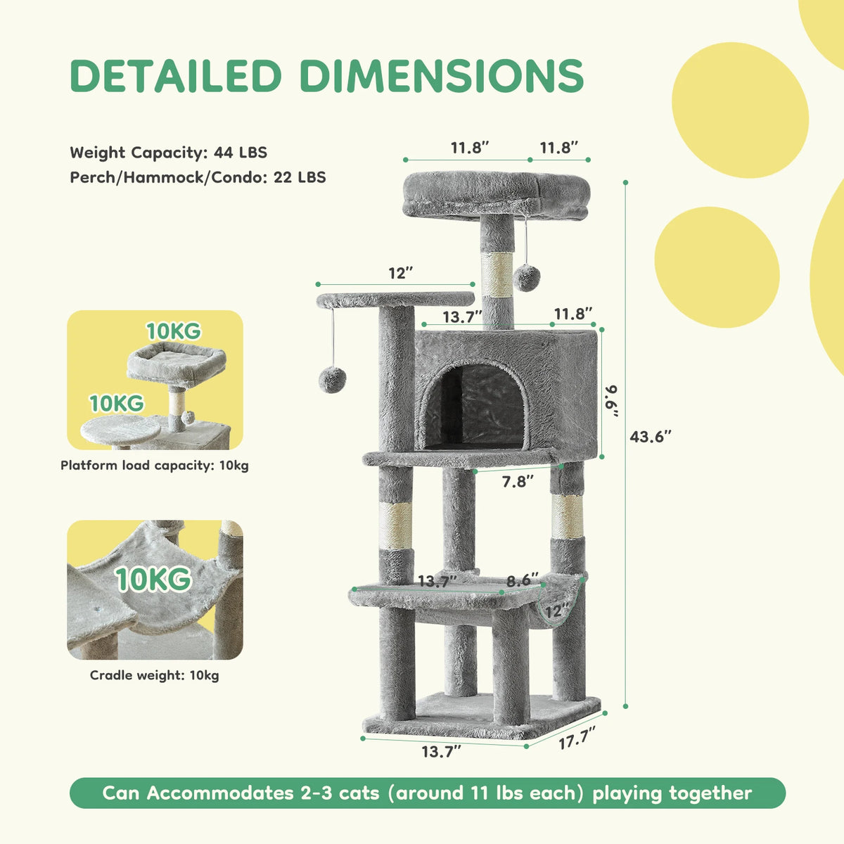 44In Cat Tree Tall Multi-Cat Climbing Tower