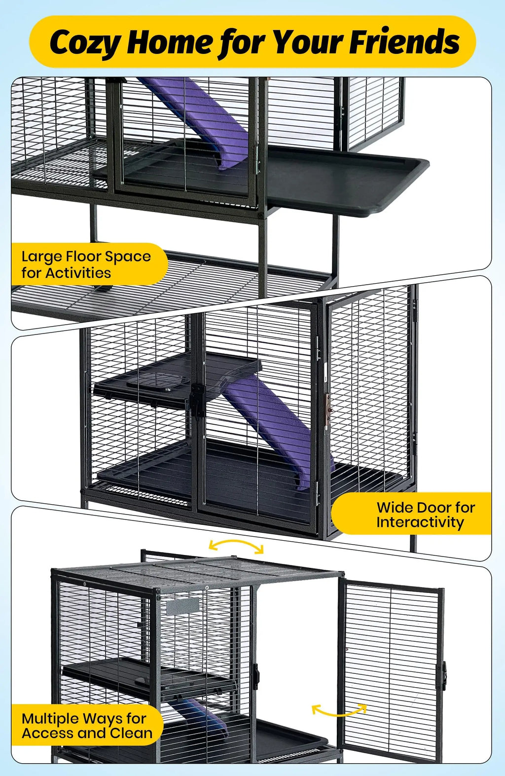 Multi-Level Metal Small Animal Cage with Ramp & Storage