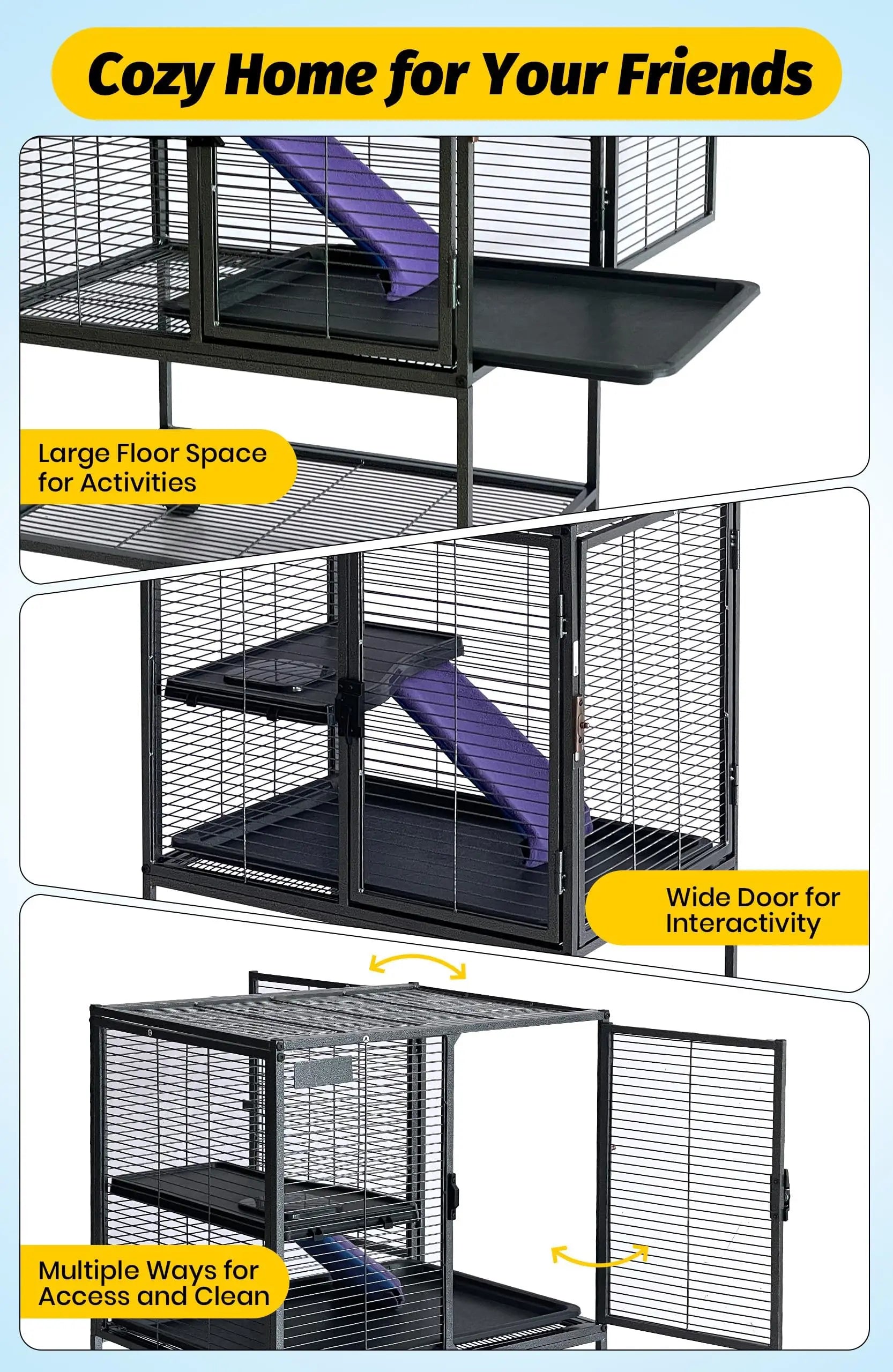 Multi-Level Metal Small Animal Cage with Ramp & Storage