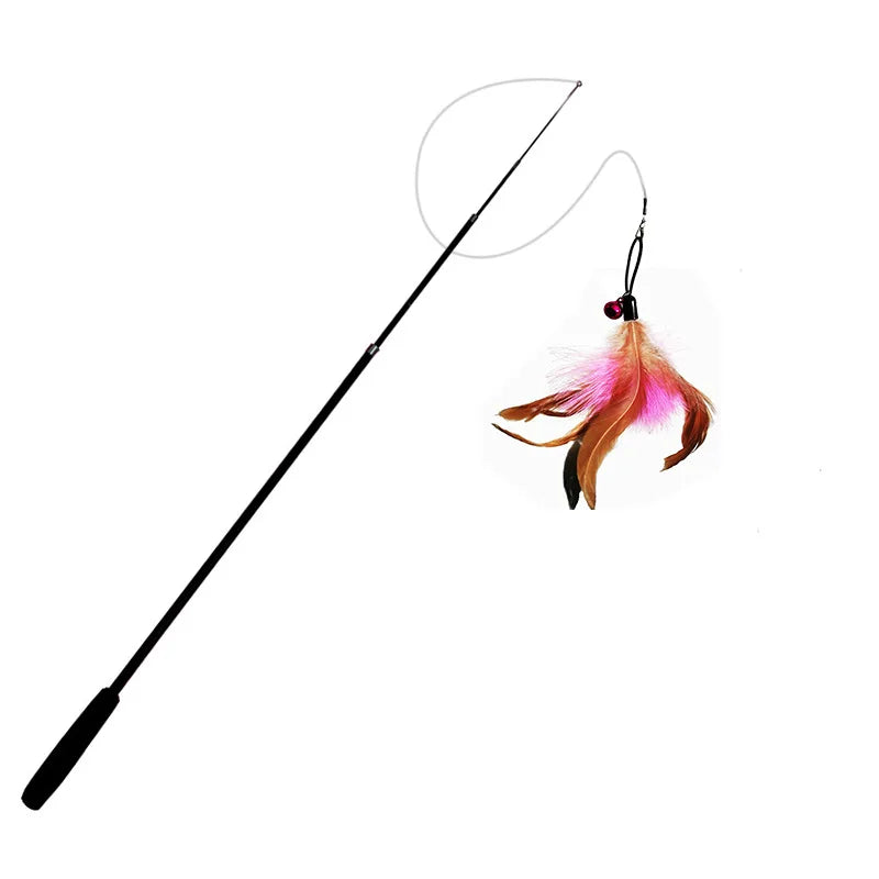 Extended Telescopic Cat Play Stick with Feathers 1.8m