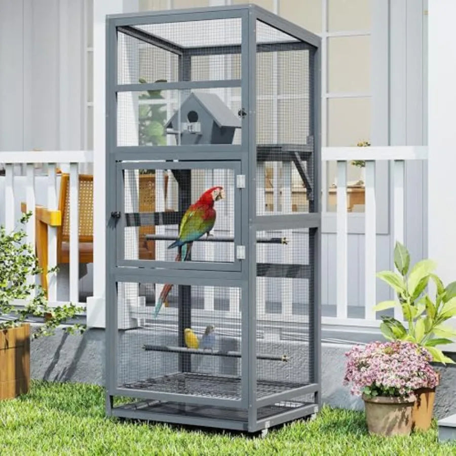 Outdoor/indoor Wooden Bird Cage with Wheels
