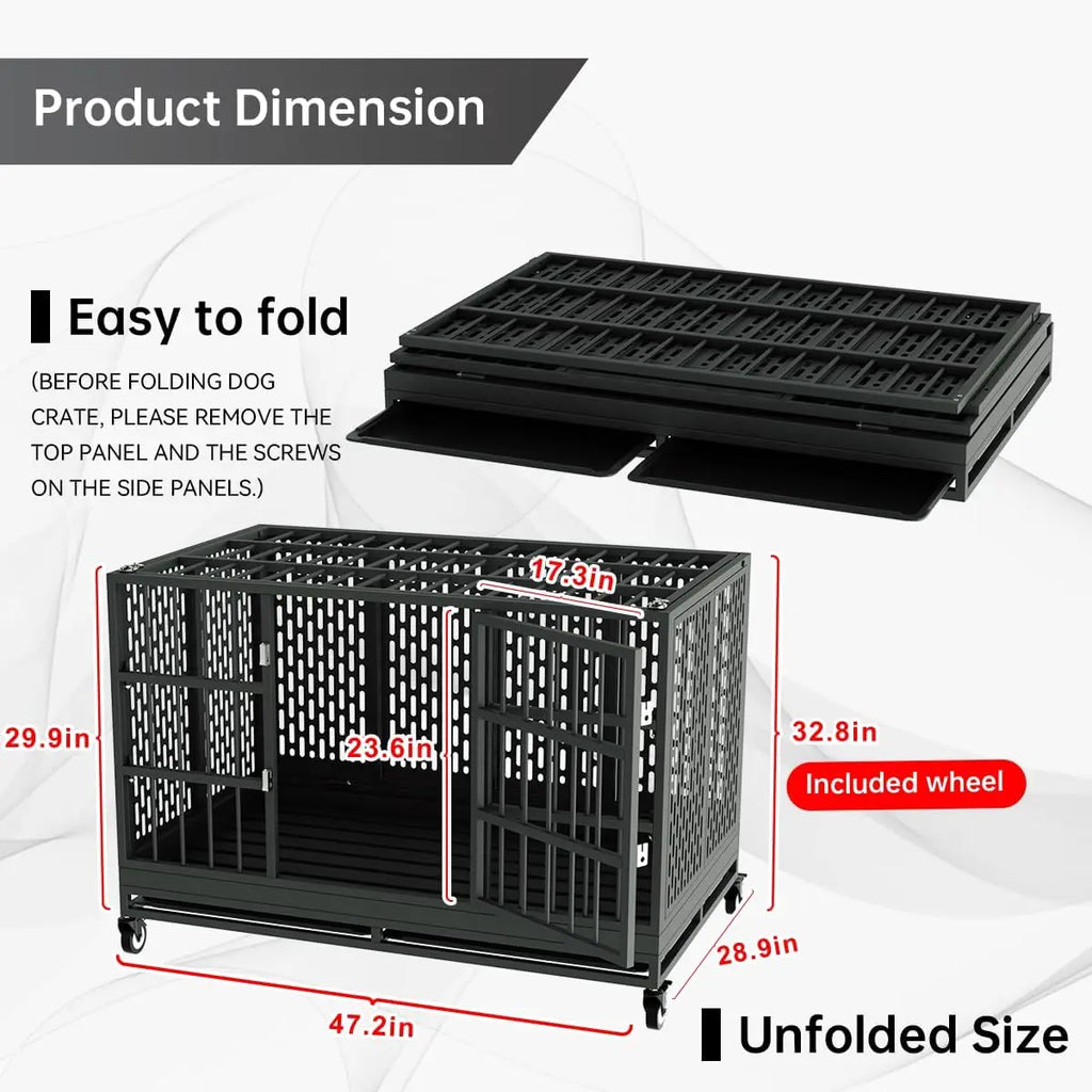 48-Inch Heavy-Duty Dog Crate with Wheels